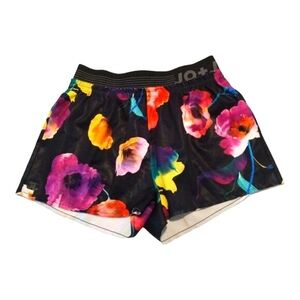 Jo + Jax Tempo Shorts Black Floral‎ Print Elastic Waistband Raw Cut Hem Stretch